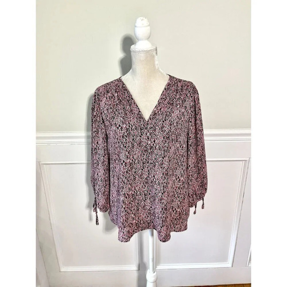 RENEE C. Dotted Tie Sleeve Blouse Pink Red XL - Picture 2 of 6